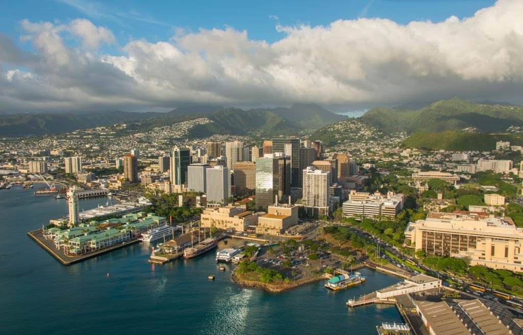 Aerial view of downtown Honolulu Harbour, Oahu, Hawaii, USA - Recommendation to Visit Hawaii in March or Not - Planet Travel Advisor